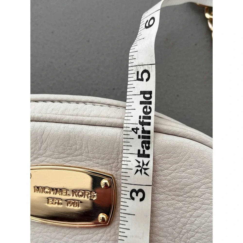 Michael Kors Cream Pebbled Leather Crossbody Bag Gold Chain Camera Bag Small